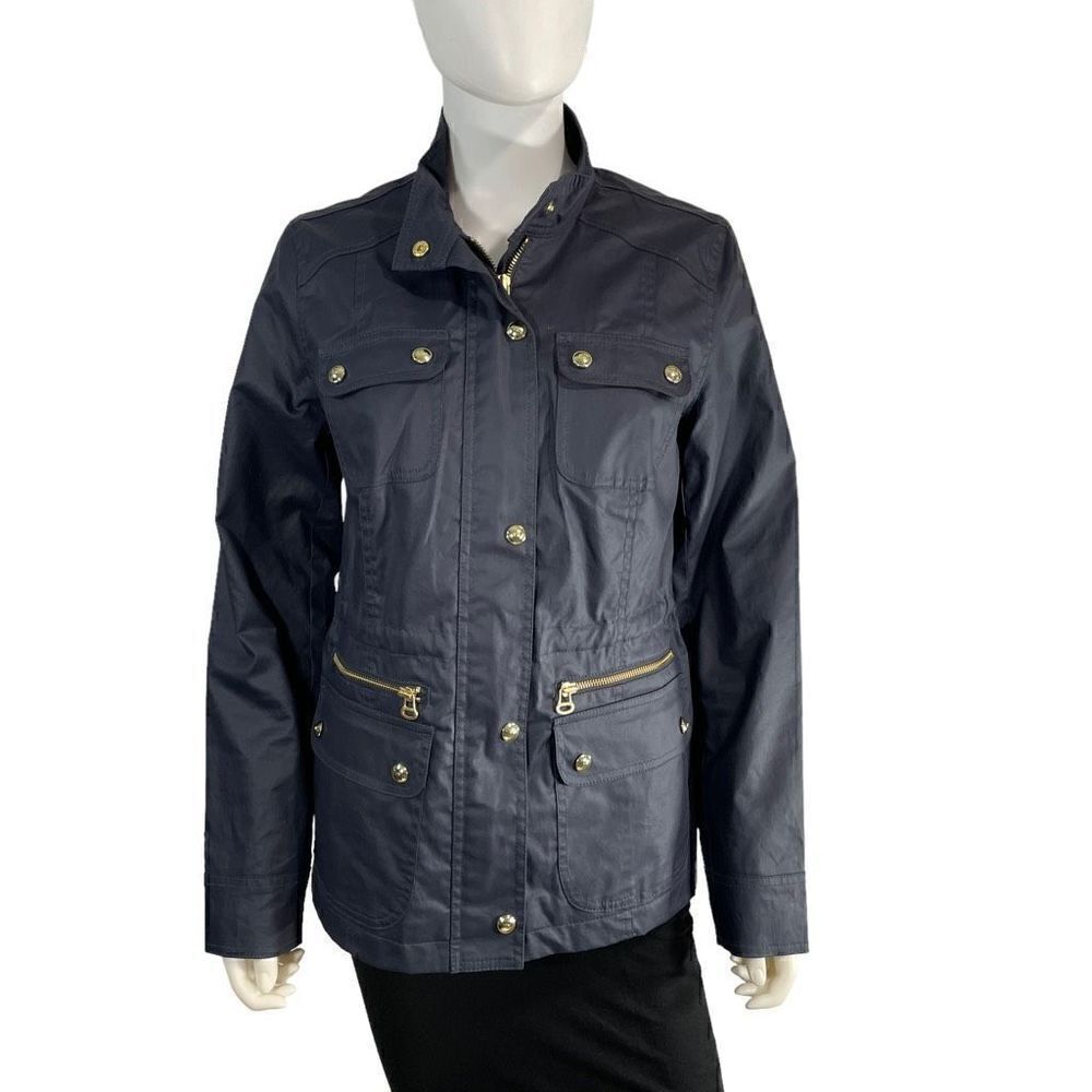 Tommy Hilfiger Blue Gold Military Jacket Zip Pockets Medium